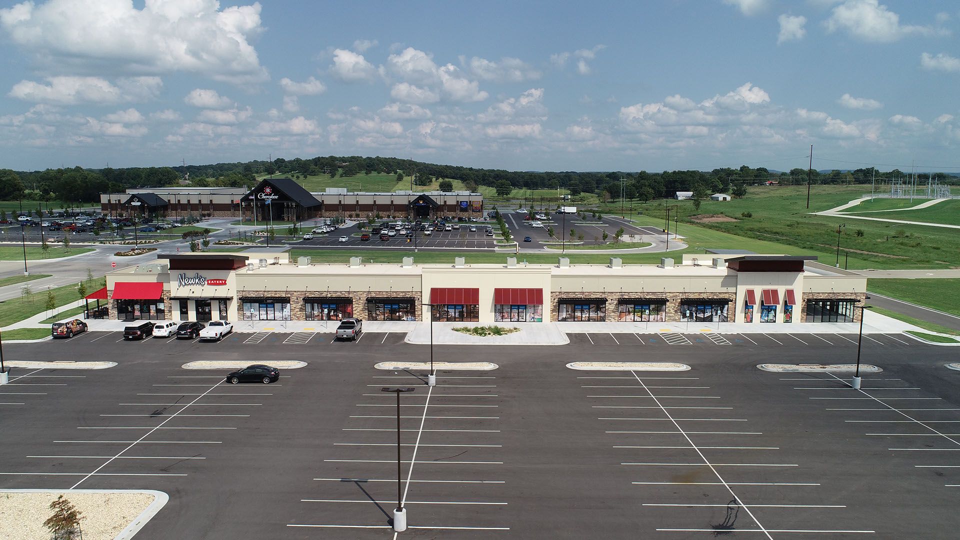 Drone shot of cherokee springs plaza