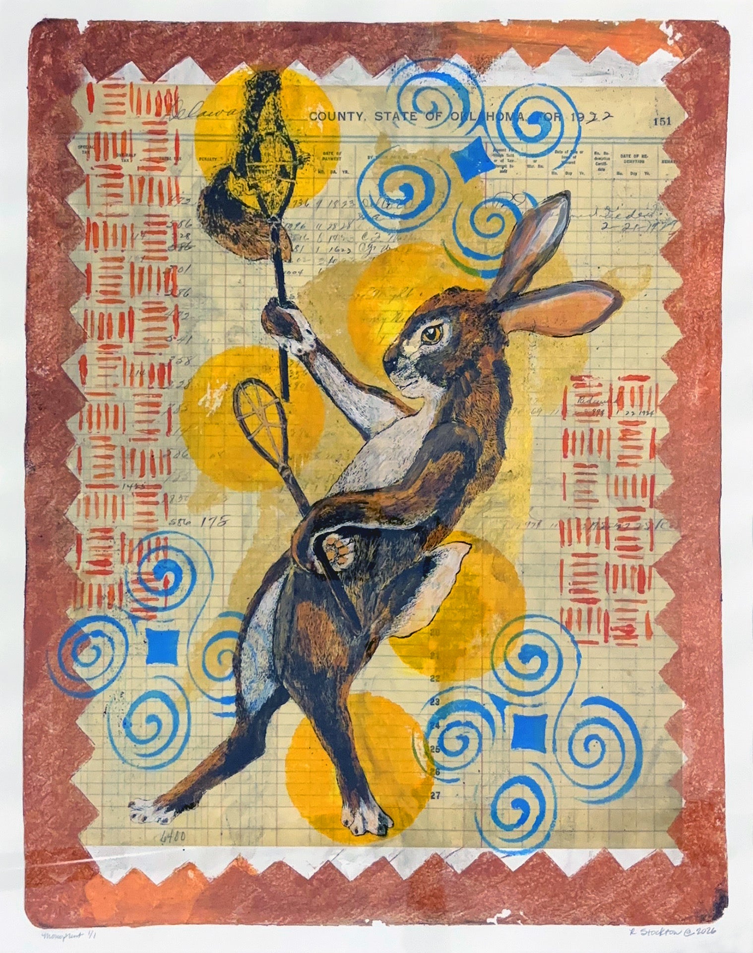 Stickball Rabbit — Monoprint